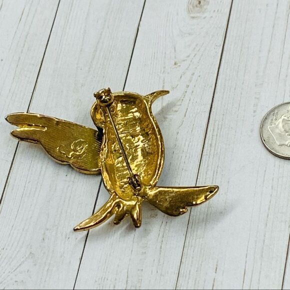 Ivory and Black Enamel Bird Brooch - Picture 2 of 2